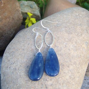 Baby Blue Earrings - Kyanite Earrings - Long Dangle Earrings - Teardrop Earrings - Sterling Silver Marquise