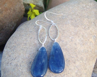 Baby Blue Earrings - Kyanite Earrings - Long Dangle Earrings - Teardrop Earrings - Sterling Silver Marquise