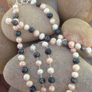 Long Dangle Earrings- Natural Black Pearls - Large Pearls Drop Earrings - Sterling Silver 画像 5