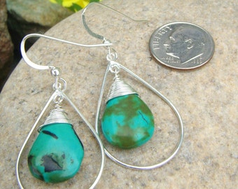 Turquoise Earrings - Sterling Silver Earrings - Teardrop Earrings - Small Dangle Earrings - December Birthstone - Healing Gemstones