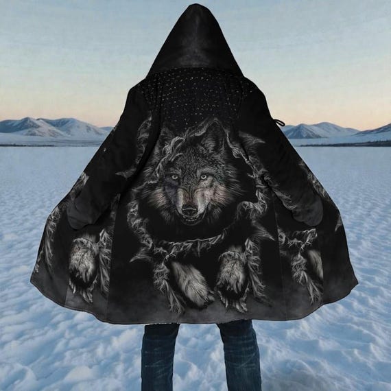 Wolf Hoodie Jacket, Dark Wildlife Art Coat, Mystic Wolf Print Outerwear, Gothic Streetwear, Winter Gift Unisex
