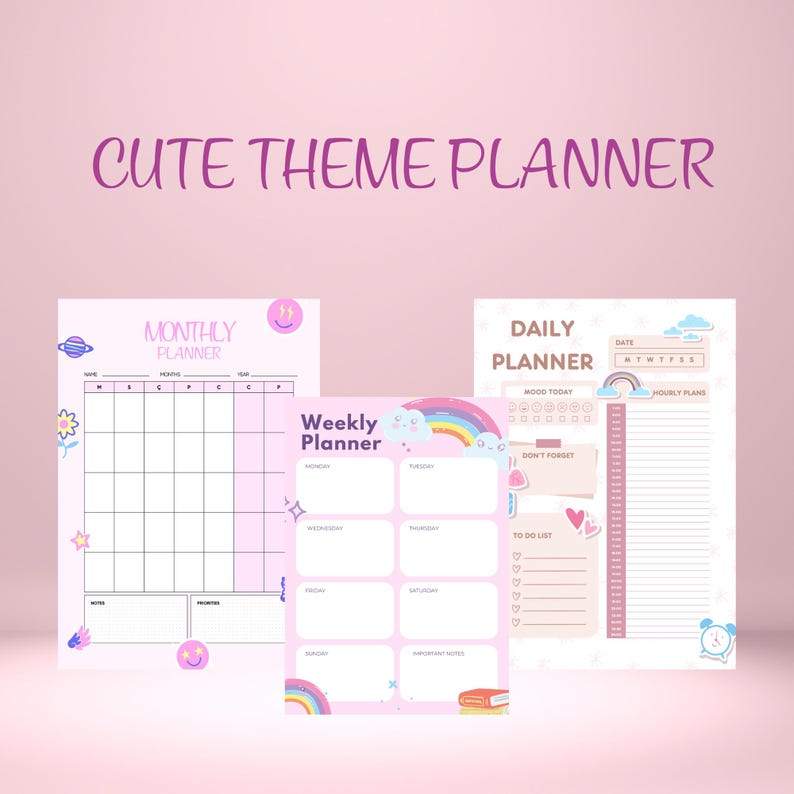 Cute Planner Set | Printable Daily Weekly Monthly Templates | Cute ...