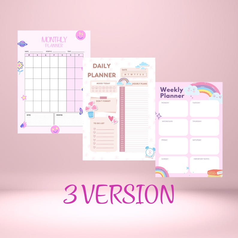 Cute Planner Set | Printable Daily Weekly Monthly Templates | Cute ...