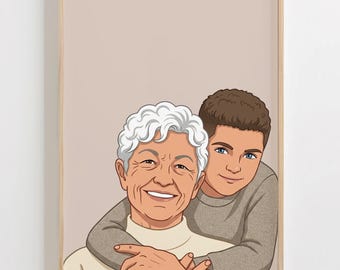 Oma-Porträt nach Foto | Personalisiertes Geschenk für Oma | Individuelle digitale Illustration | Druckbare Wanddekoration