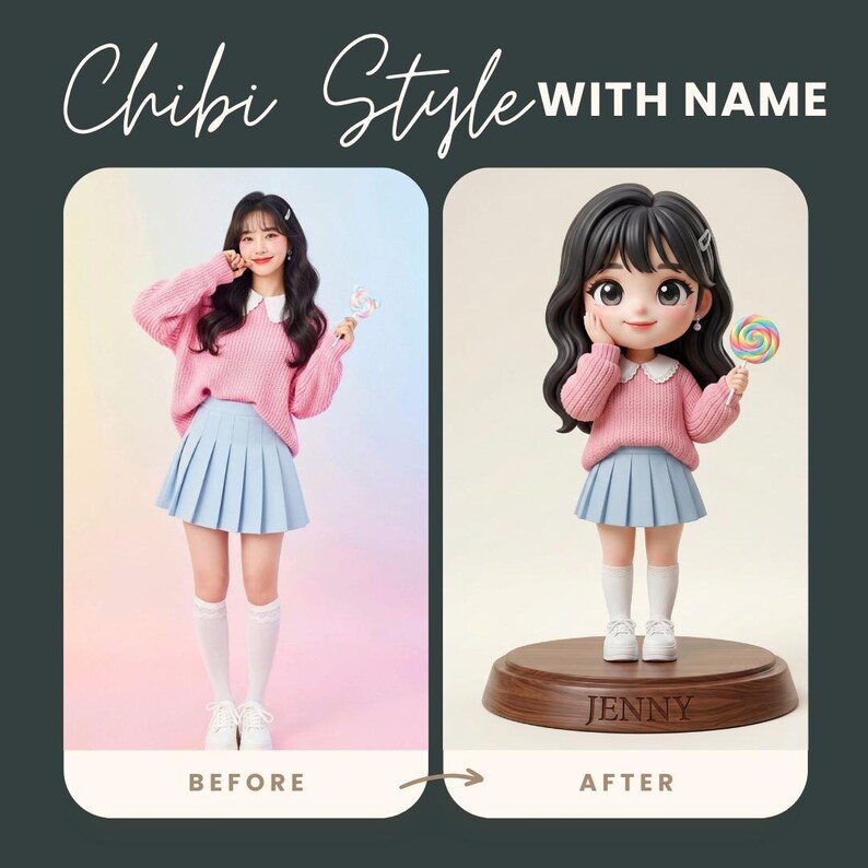 Custom 3D Chibi Character With Name Base | Personalized Digital Avatar ...