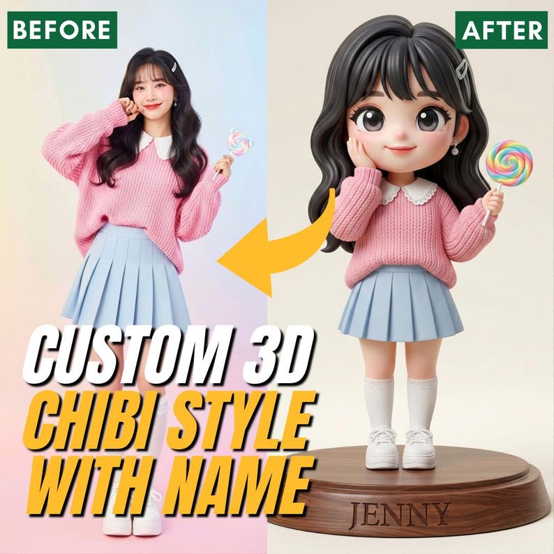 Custom 3D Chibi Character With Name Base | Personalized Digital Avatar ...