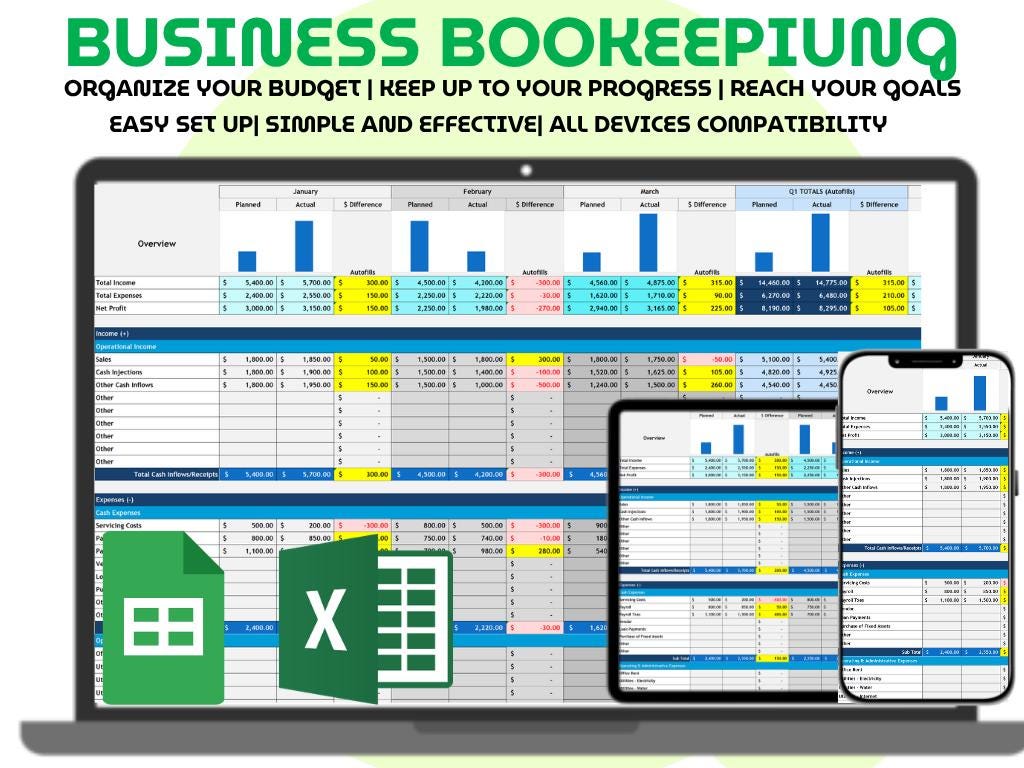 Small Business Finance Tracker Spreadsheet Excel Google Sheets Bookkeeping Budget Income Expense Template Freelancers Startups Accounting