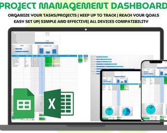 Project Management Dashboard Excel Google Sheets Template Project Tracker Task Management Gantt Chart Budget Report Small Business Planner