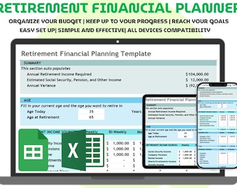 Retirement Financial Planner Excel Google Sheets Budget Template Income Expense Tracker Savings Forecast Retirement Planning Spreadsheet