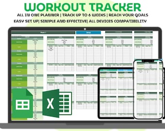 Workout Planner Google Sheets Exercise Tracker Spreadsheet Fitness Journal Gym Template Weightlifting Log Home Workout Calendar Dashboard