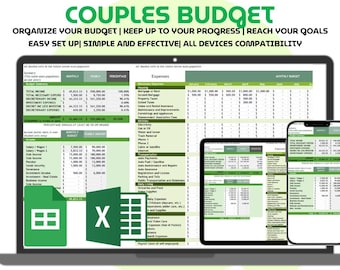 Planificateur de budget pour couple Feuilles de calcul Excel sur le budget mensuel annuel et mensuel Suivi des dépenses partagées Gestion des dépenses fixes et variables