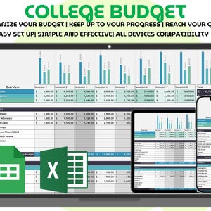 College Budget Spreadsheet Google Sheets Excel Student Planner Income Expense Tracker Monthly Estimator University Finance Template