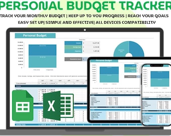 Simple Personal Budget Planner Google Sheets Excel One Sheet Monthly Yearly Finance Tracker Expense Income Savings Dashboard Annual Budget