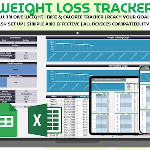 Viktminskning Fitnesstracker Google Sheets Excel Kaloriräknare Matplanerare Vanespårare Träningslogg BMI-spårare Hälsoframstegsplanerare