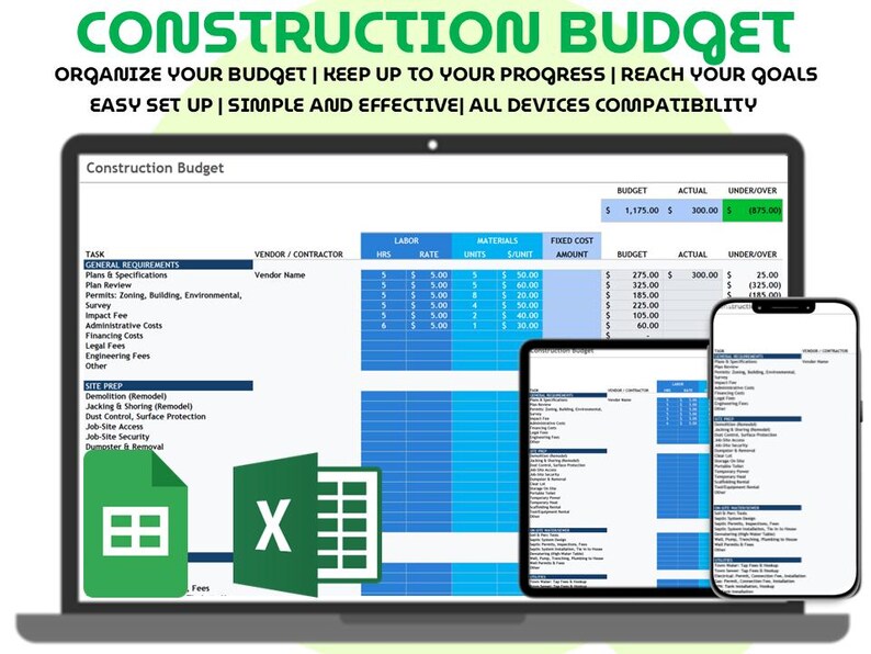 Construction Budget Template Excel and Google Sheets Simple Building ...