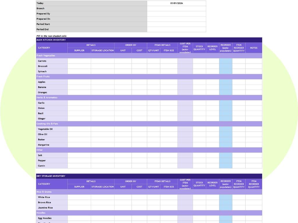 Simple Restaurant Kitchen Inventory Google Sheets Excel Food Stock ...