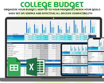 College Budget Planner Spreadsheet for Students Google Sheets Excel Monthly Income Expense Tracker University Semester Finance Template