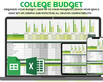 College Budget Planner Spreadsheet for Students Google Sheets Excel Monthly Income Expense Tracker University Finance Organizer Template