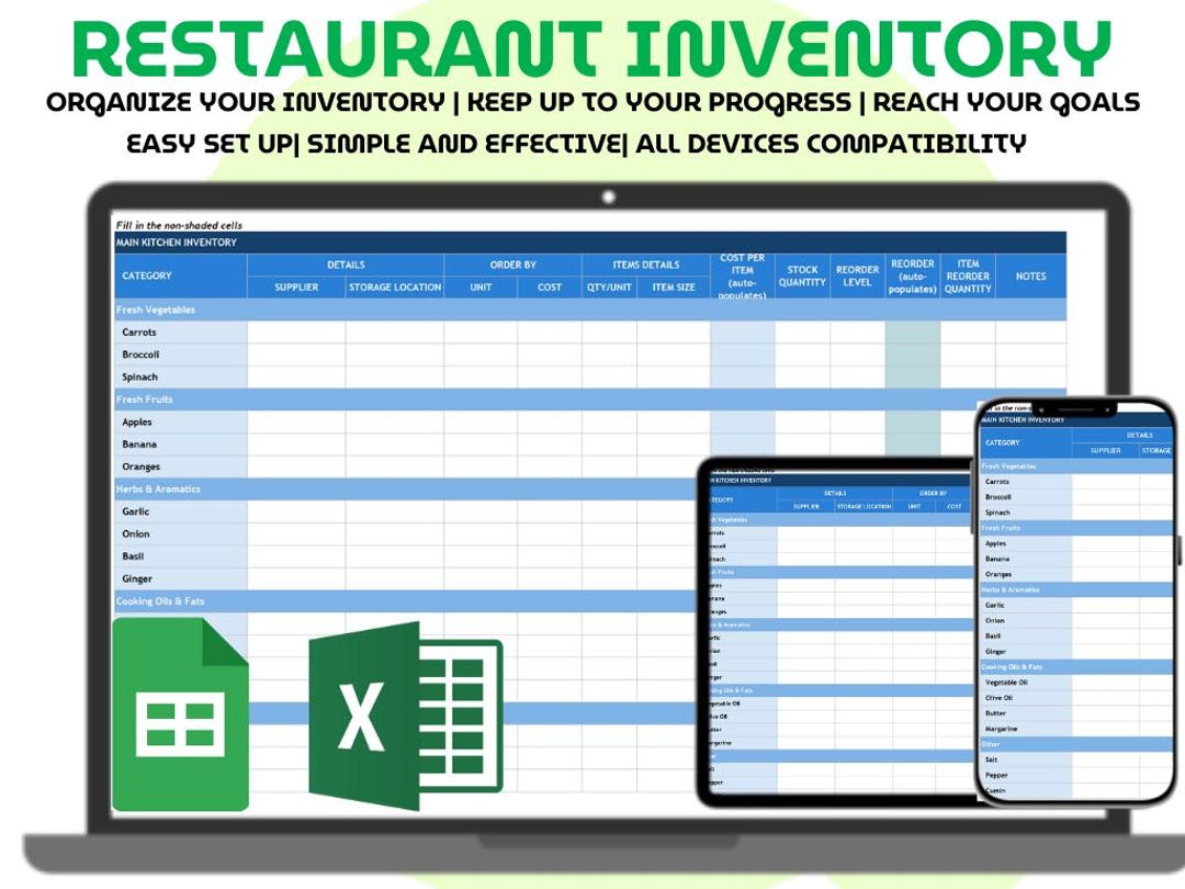 Restaurant Kitchen Inventory Template Google Sheets Excel Food Stock ...