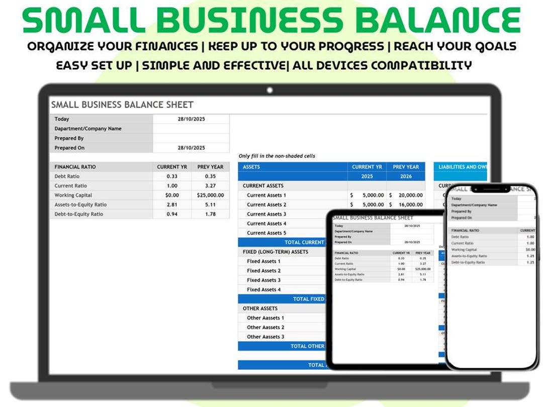 Balance Sheet Template Excel Google Sheets Small Business Financial ...