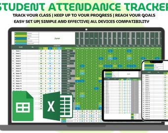 Student Attendance Tracker Template Excel Google Sheets Daily Class Attendance Log School Absence Record Teacher Attendance Spreadsheet