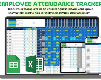Employee Attendance Tracker Excel Google Sheets Monthly Staff Attendance Log Absence Sick Leave Late Early Out HR Time Tracking Spreadsheet