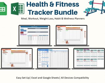 Health and Fitness Tracker Bundle: Meal, Workout, Weight Loss, Habit & Wellness Planners (Google Sheets + Excel)