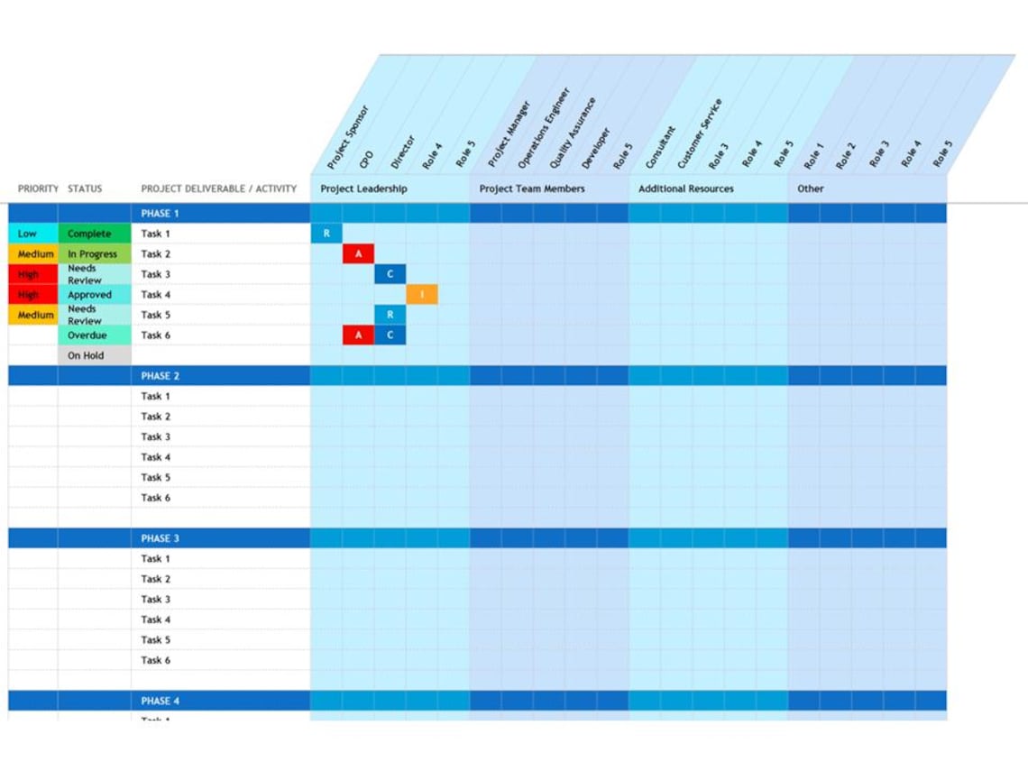 RACI Matrix Template Excel Google Sheets Project Management Tracker ...