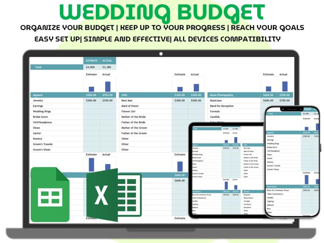 Wedding Budget Planner Spreadsheet Google Sheets Excel Simple One Sheet ...