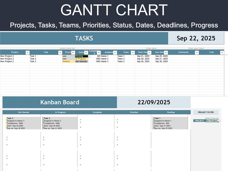 Excel Kanban Board and Project Tracker | Task & Team Management ...
