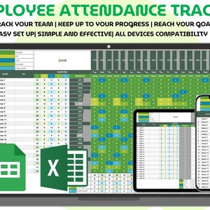Kalkylblad för medarbetarnärvarohantering Excel Google Sheets Månatlig närvarologg för medarbetare Frånvarologg Verktyg för tidsnärvarohantering för HR