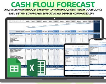 Cash Flow Forecast Template Excel Google Sheets 12 Month Cashflow Tracker Business Budget Planner Financial Projection Spreadsheet
