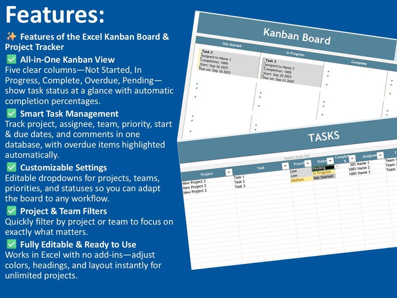 Excel Kanban Board and Project Tracker | Task & Team Management ...