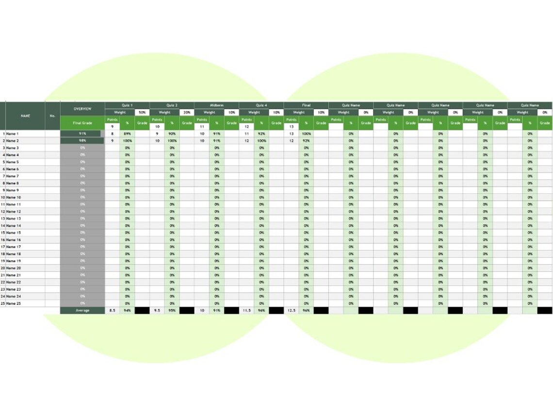 Teacher Gradebook Template Excel Google Sheets Student Grade Tracker ...