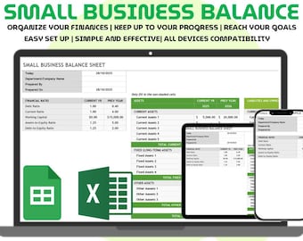 Small Business Balance Sheet Excel Google Sheets Financial Statement Accounting Spreadsheet Budget Planner Bookkeeping Finance Template