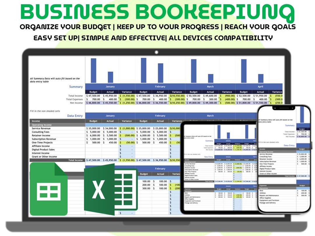 Small Business Bookkeeping Spreadsheet Excel & Google Sheets Simple ...