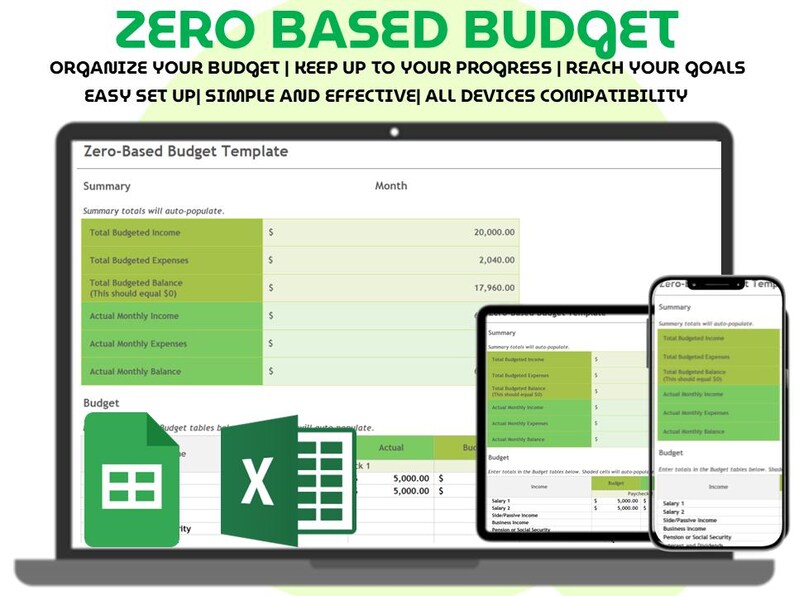 Zero Based Budget Spreadsheet Google Sheets Excel Template Monthly ...