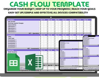 3 Year Annual 12 Month Cash Flow Template Excel Google Sheets Business Budget Planner Financial Forecast Cashflow Statement Spreadsheet