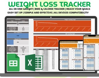 Weight Loss Fitness Tracker Google Sheets Excel Calorie Counter Meal Planner Habit Tracker Workout Planner BMI Tracker Wellness Progress Log
