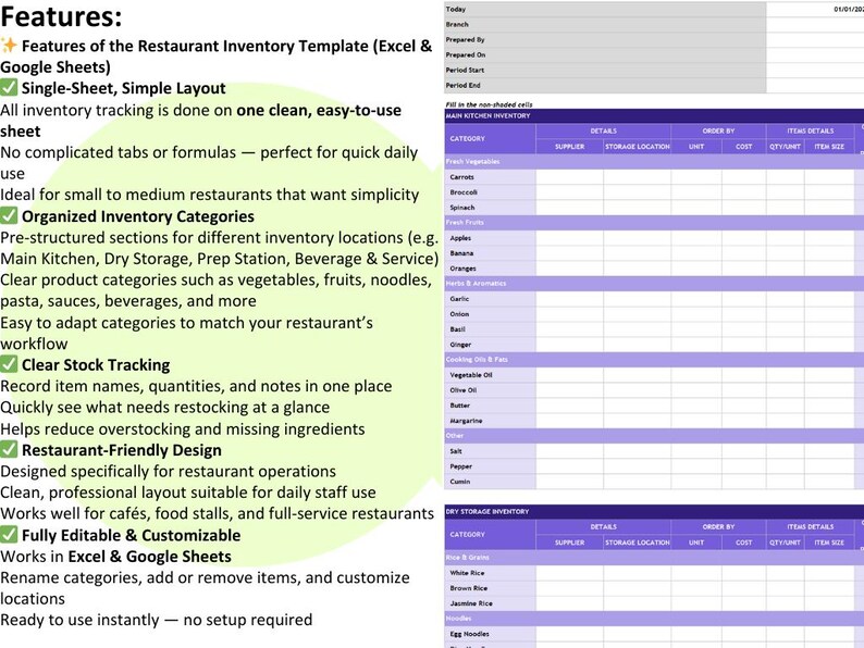 restaurant kitchen inventory template | google sheets... Simple Restaurant Kitchen Inventory Google Sheets Excel Food Stock ...