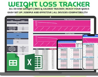 Weight Loss Fitness Tracker Google Sheets Excel Calorie Counter Meal Planning Habit Tracker Workout Log BMI Tracker Wellness Progress Plan