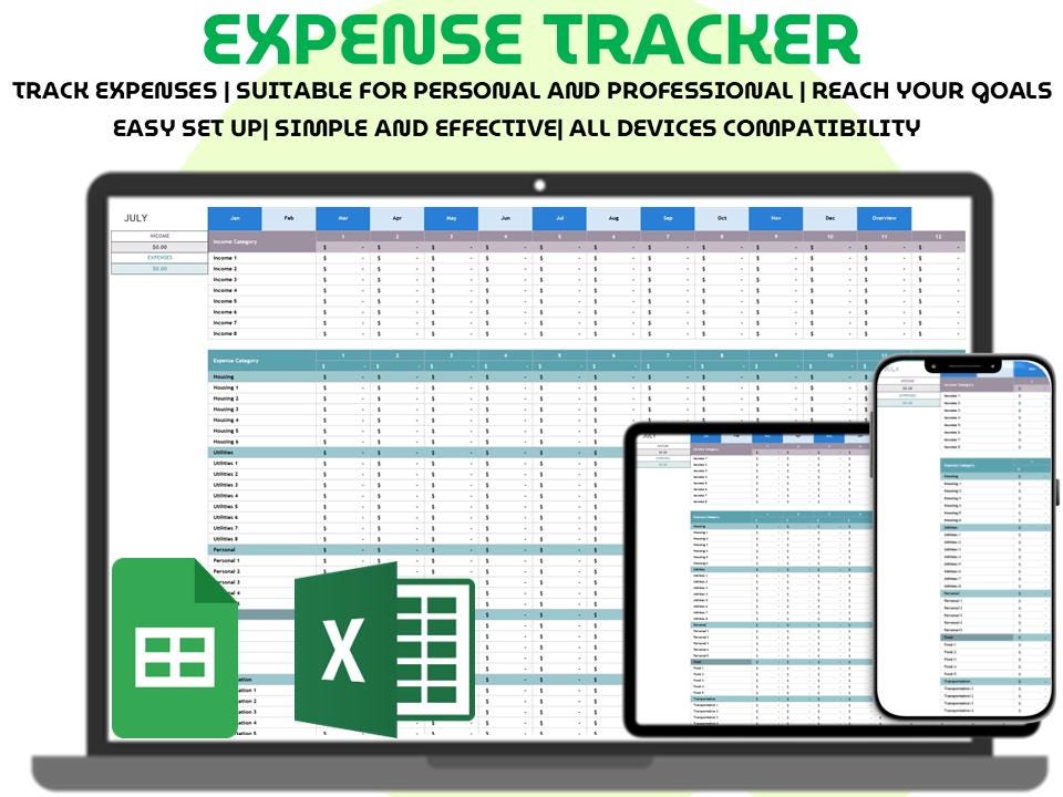Expense Tracker Spreadsheet Google Sheets Excel Income and Expense ...