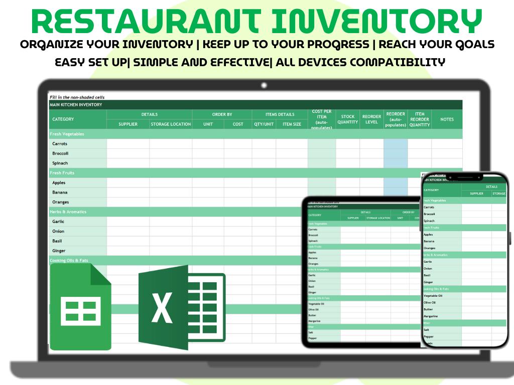 Restaurant Food Inventory Template Google Sheets Excel Kitchen Stock ...