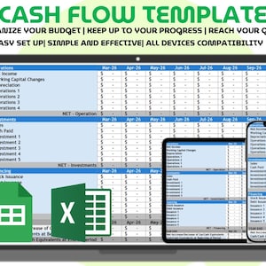 3 Year Annual and 12 Month Cash Flow Template Excel and Google Sheets Simple Business Cashflow Statement Forecast Planner Budget Spreadsheet