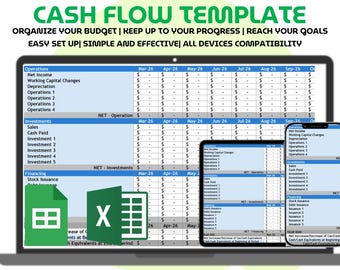 3 Year Annual and 12 Month Cash Flow Template Excel and Google Sheets Simple Business Cashflow Statement Forecast Planner Budget Spreadsheet