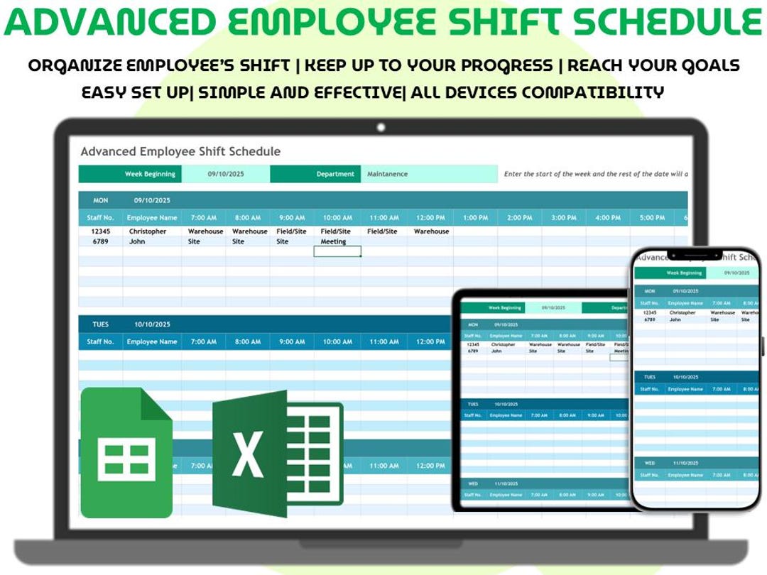 Employee Shift Schedule Template Excel Google Sheets Weekly Work ...