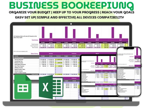 Small Business Bookkeeping Spreadsheet Excel Google Sheets easy budget tracker income expense finance planner entrepreneurs and small teams
