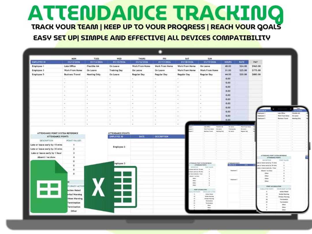 Attendance Tracker Template Excel Google Sheets Daily Weekly Attendance ...