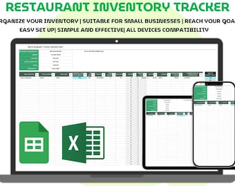Cafe Restaurant Food Inventory Template Excel & Google Sheets Kitchen Stock Tracker Bar Supply Log Vendor Contact Sheet Management Tool