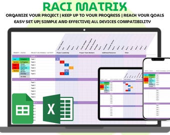 RACI Matrix Template Excel Google Sheets Projektmanagment Tracker Aufgabenzuordnung Verantwortungsdiagramm für Team-Manager und Unternehmen